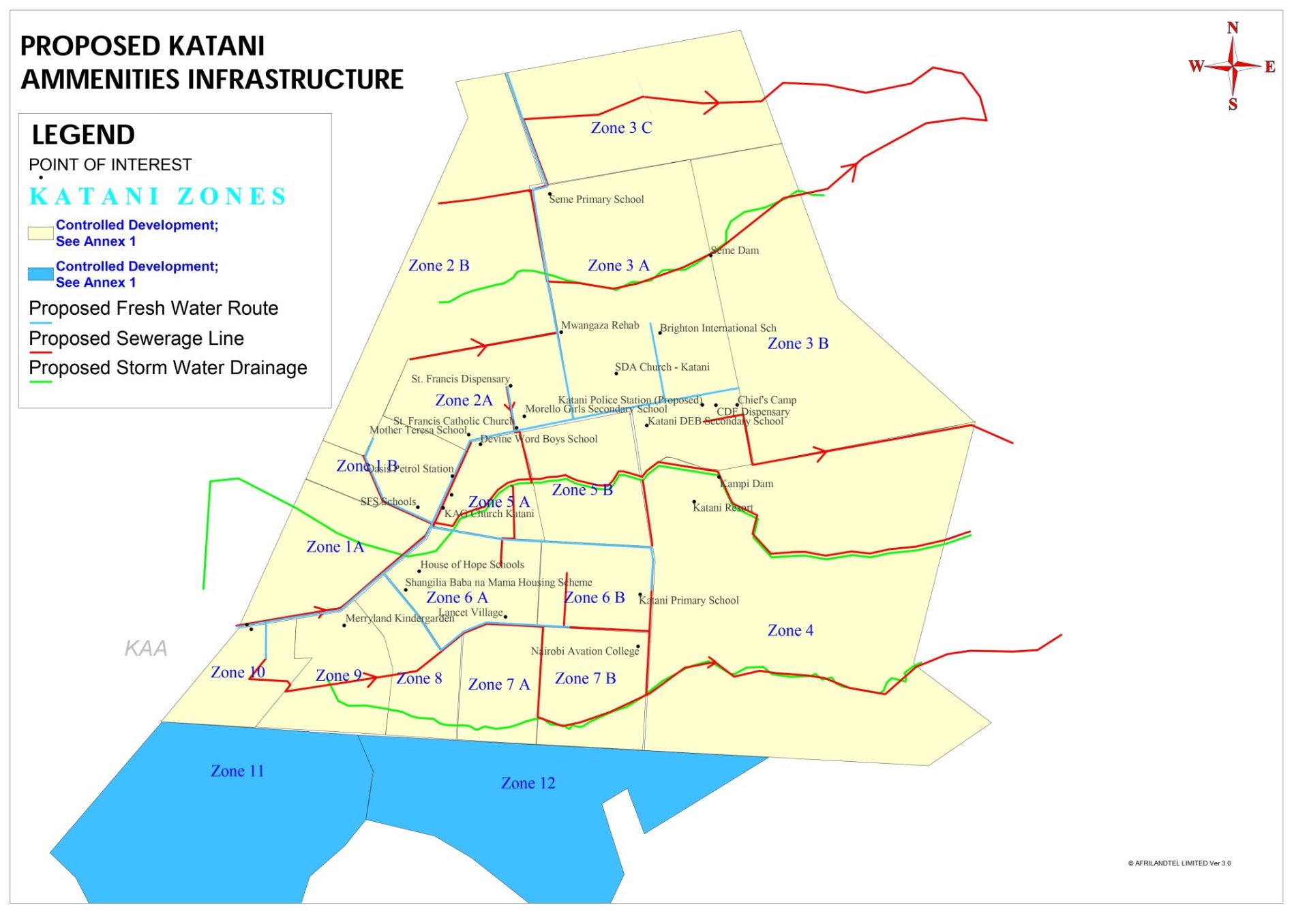 Proposed Katani Amenities Infrastructure plan — fresh water, sewerage and storm drainage zoning